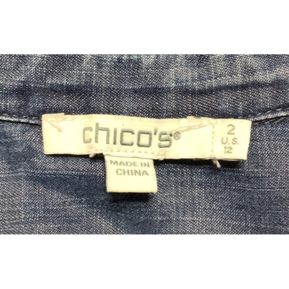 CHICO'S Touch of Cool Embroidered Denim Blouse Shirt Button front 2  US 12 - Picture 6 of 8